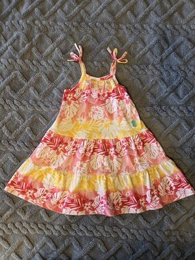 Tommy Bahama Girls' Pink & Yellow Tropical Tie-Shoulder Dress, 2T